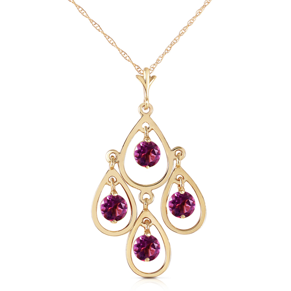 14K. SOLID GOLD NECKLACE WITH NATURAL AMETHYSTS (Yellow Gold)